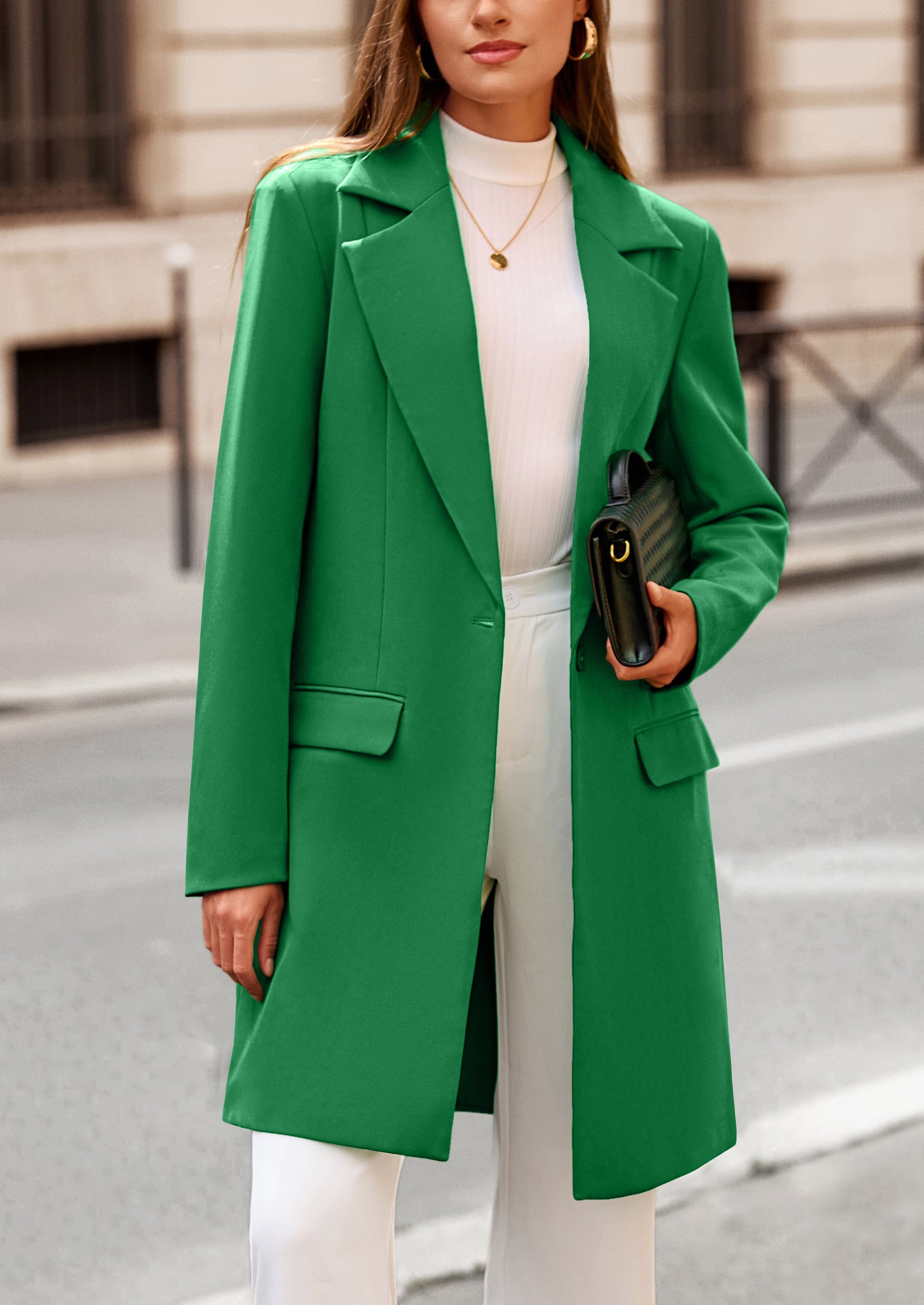 PRETTYGARDEN Women's Spring Fall Long Blazer Jackets Long Sleeve Lapel Pockets Loose Fit Work Casual Blazers Outerwear