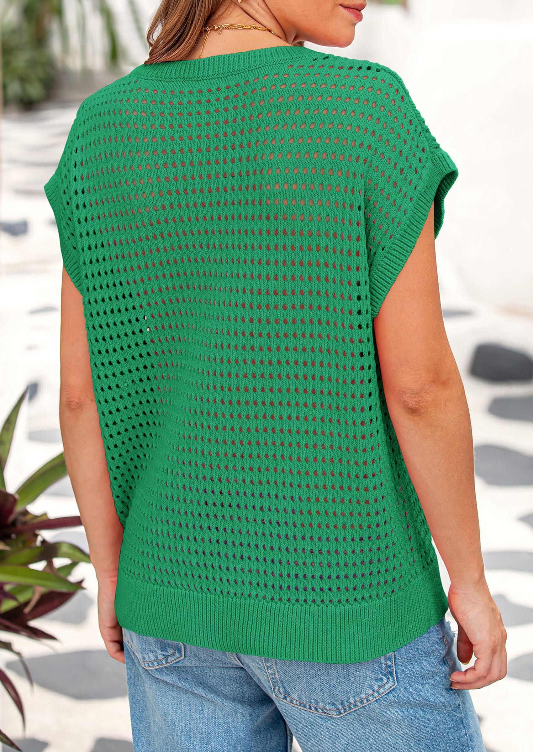 PRETTYGARDEN Womens Spring Tops Summer Shirts Crochet Cap Sleeve Sweater Pullover Cute Beach Vacation Clothes