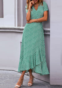 PRETTYGARDEN Women's Summer Maxi Dress Casual Wrap Floral Boho Short Sleeve V Neck Split Ruffle Beach Long Dresses