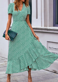 PRETTYGARDEN Women's Summer Maxi Dress Casual Wrap Floral Boho Short Sleeve V Neck Split Ruffle Beach Long Dresses