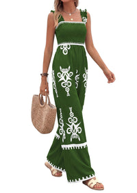 PRETTYGARDEN Womens Jumpsuit Casual One Piece Boho Summer Outfits Shirred Strap Wide Leg Long Pants Rompers With Pockets