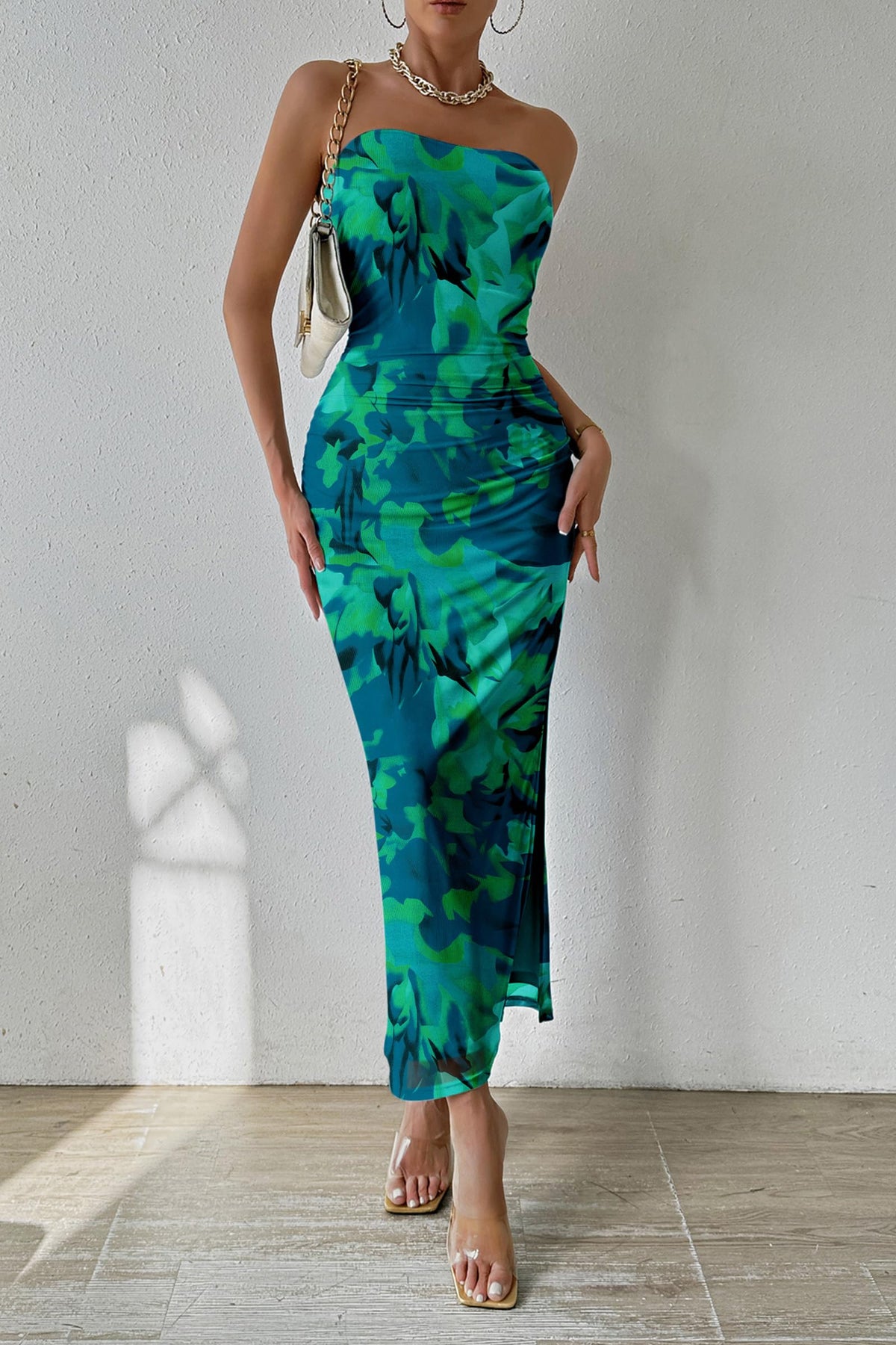 Summer Strapless Maxi Bodycon Dresses With Club Slit