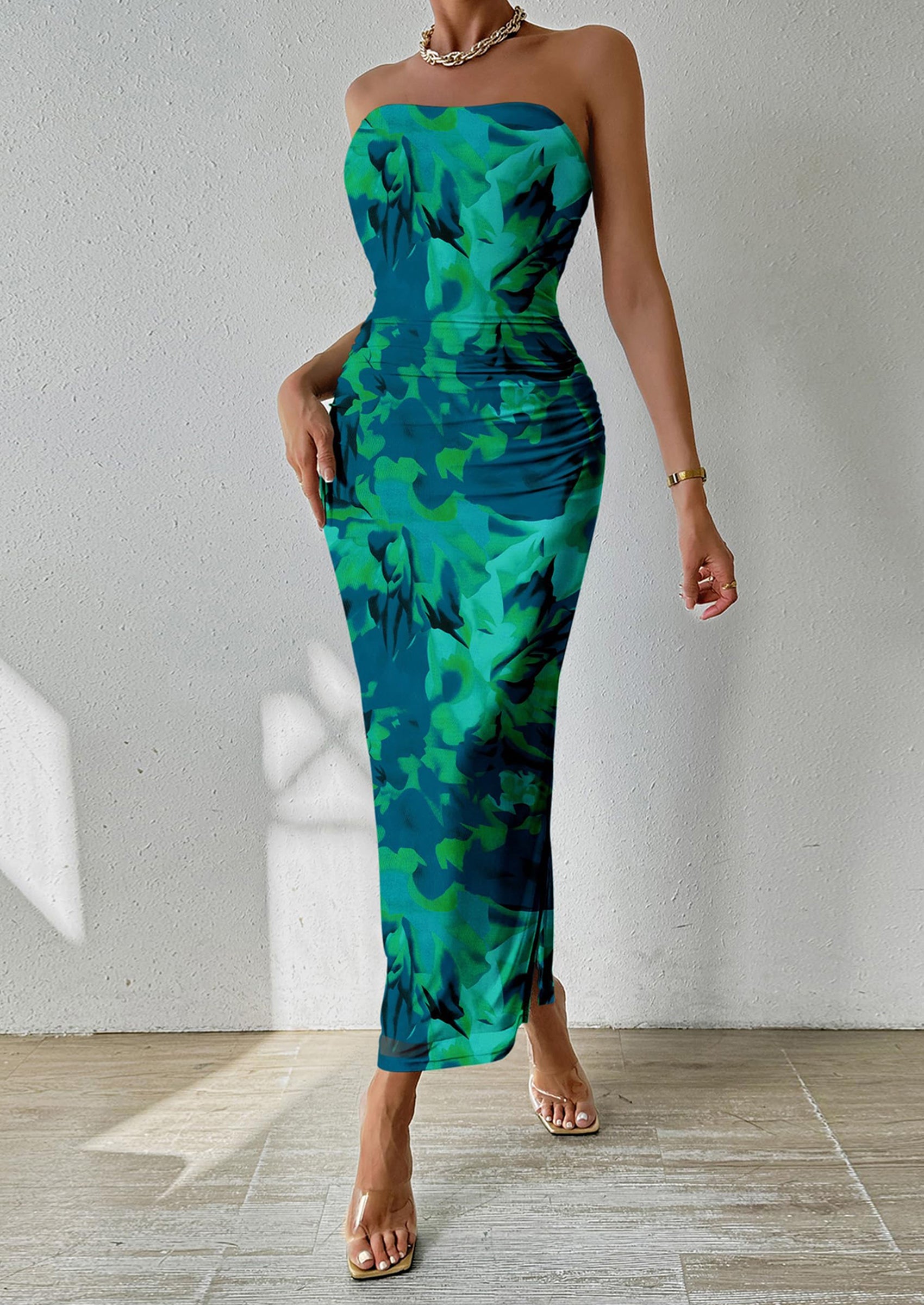 PRETTYGARDEN Women's Maxi Bodycon Dresses Strapless Tube Top Slit Flor PRETTYGARDEN Women's Maxi Bodycon Dresses Strapless Tube Top Slit Flor