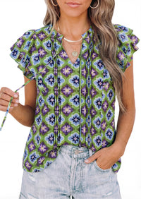 PRETTYGARDEN Womens Summer Boho Tops Trendy 2026 V Neck Flutter Short Sleeve Floral Casual Dressy Blouses Shirts Spring Clothes PRETTYGARDEN