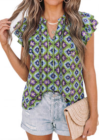 PRETTYGARDEN Womens Summer Boho Tops Trendy 2026 V Neck Flutter Short Sleeve Floral Casual Dressy Blouses Shirts Spring Clothes PRETTYGARDEN