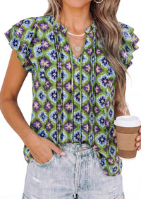 PRETTYGARDEN Womens Summer Boho Tops Trendy 2026 V Neck Flutter Short Sleeve Floral Casual Dressy Blouses Shirts Spring Clothes PRETTYGARDEN