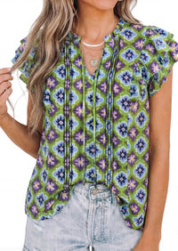 PRETTYGARDEN Womens Summer Boho Tops Trendy 2026 V Neck Flutter Short Sleeve Floral Casual Dressy Blouses Shirts Spring Clothes PRETTYGARDEN