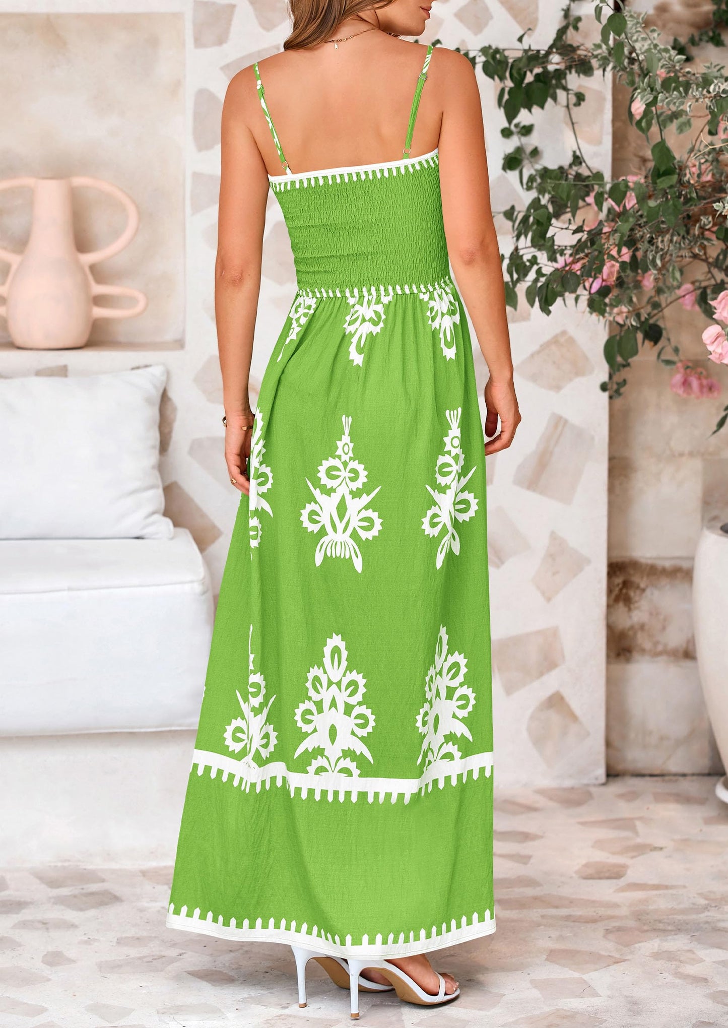 Summer Dress for Women 2025 Floral Sundress Spaghetti Strap Flowy Beach Vacation Boho Maxi Dresses