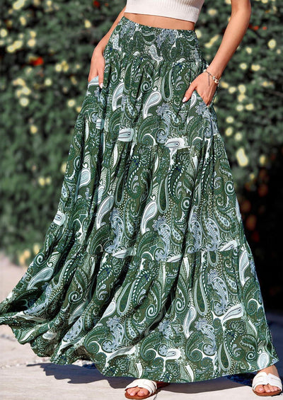 PRETTYGARDEN Floral Summer Boho Maxi Skirts for Women Smocked Elastic Waist Pleated Tiered Vacation Flowy Long Skirt PRETTYGARDEN