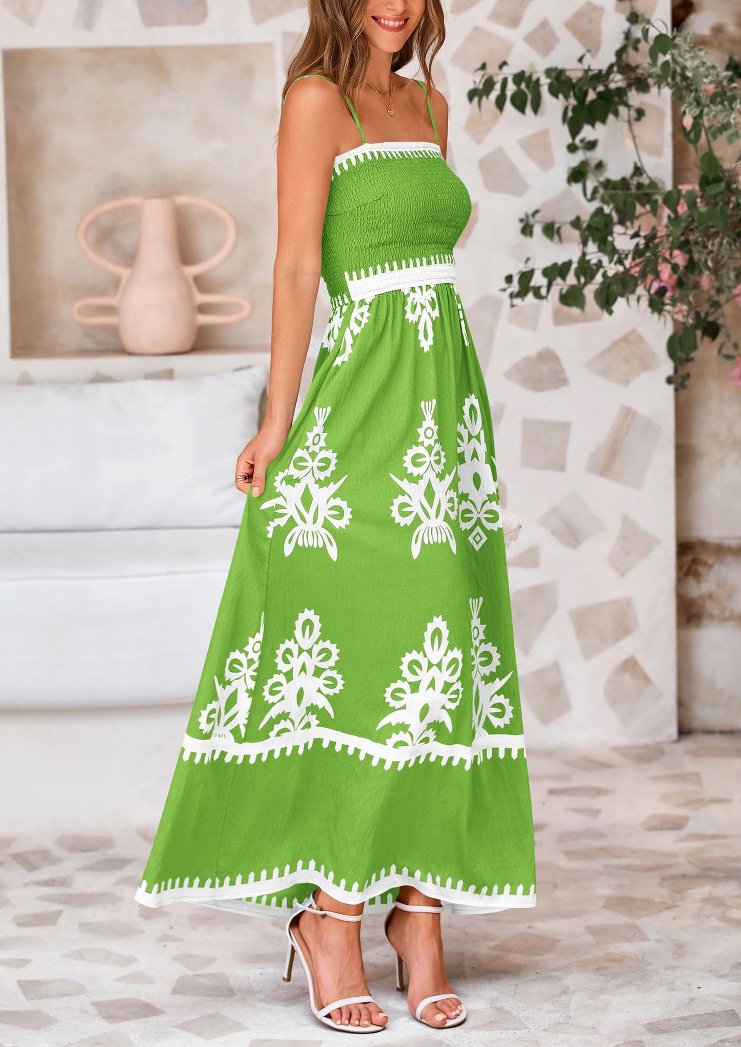 Summer Dress for Women 2025 Floral Sundress Spaghetti Strap Flowy Beach Vacation Boho Maxi Dresses