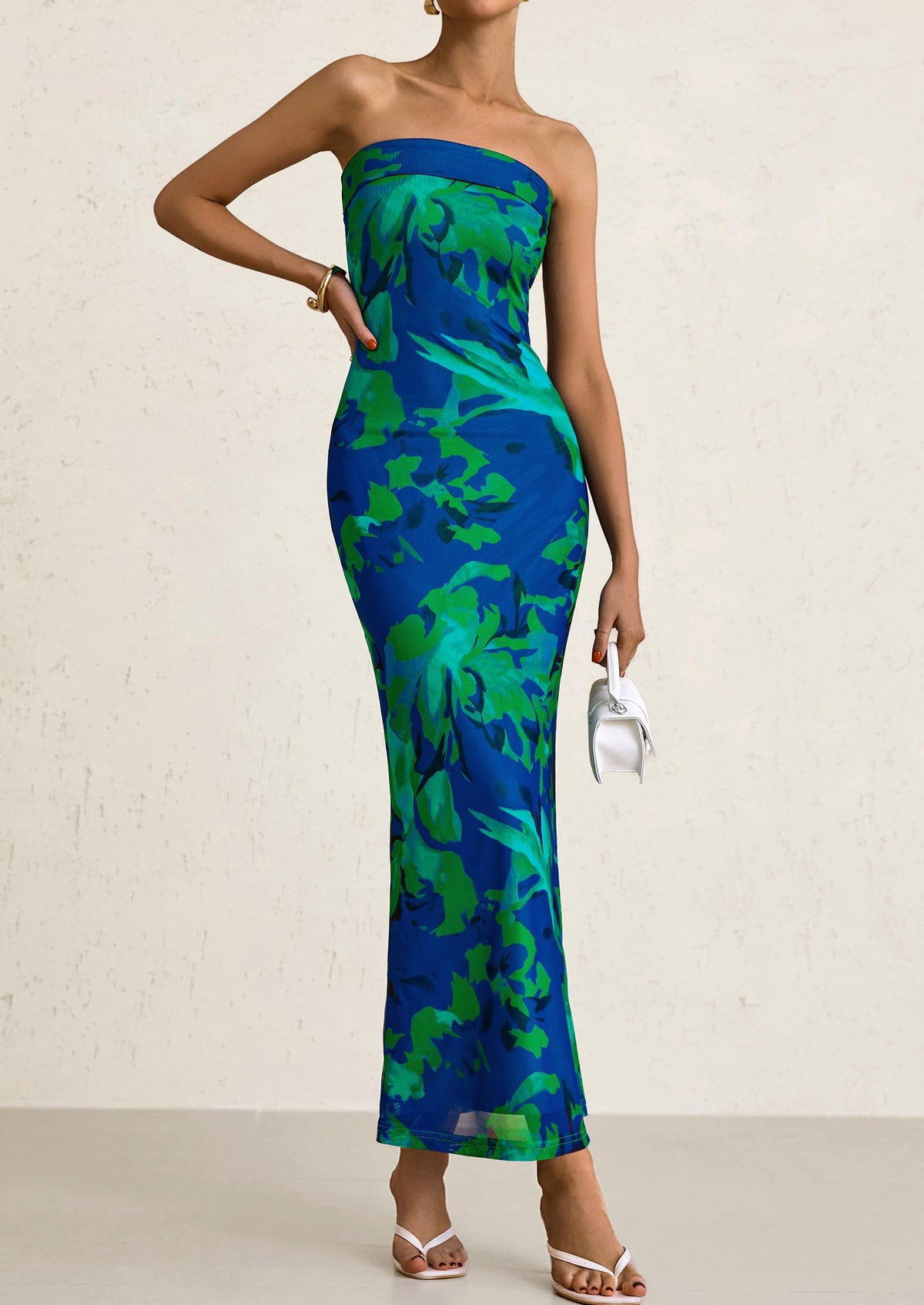 Womens Summer Printed Tube Maxi Dress Strapless Bodycon Sleeveless Night Out Long Dresses