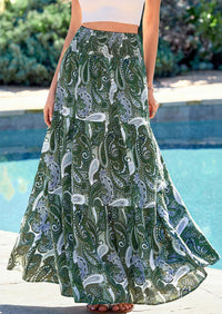 PRETTYGARDEN Floral Summer Boho Maxi Skirts for Women Smocked Elastic Waist Pleated Tiered Vacation Flowy Long Skirt PRETTYGARDEN