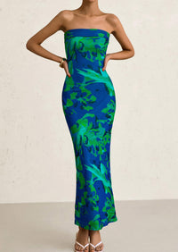 Womens Summer Printed Tube Maxi Dress Strapless Bodycon Sleeveless Night Out Long Dresses