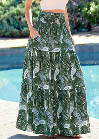 PRETTYGARDEN Floral Summer Boho Maxi Skirts for Women Smocked Elastic Waist Pleated Tiered Vacation Flowy Long Skirt PRETTYGARDEN