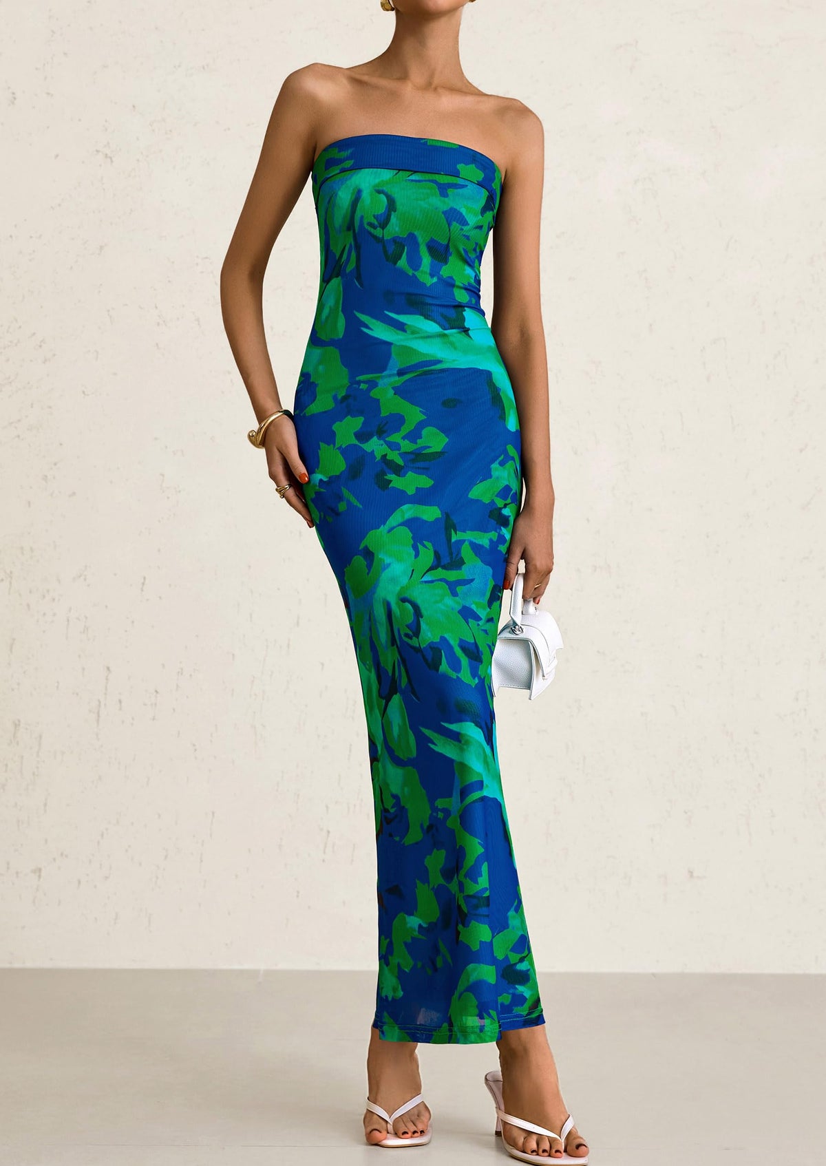 Womens Summer Printed Tube Maxi Dress Strapless Bodycon Sleeveless Night Out Long Dresses