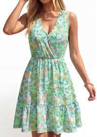 PRETTYGARDEN Sundresses for Women Summer Boho Sleeveless Wrap V Neck Floral Mini Dress Beach Vacation Short Dresses