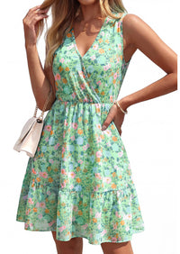 PRETTYGARDEN Sundresses for Women Summer Boho Sleeveless Wrap V Neck Floral Mini Dress Beach Vacation Short Dresses