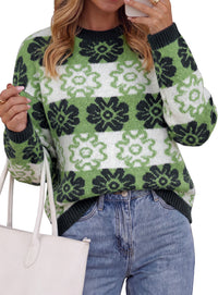 PRETTYGARDEN Women's Floral Crewneck Sweater Knit Pullover  Loose Fit, Chunky Knit Sweaters Tops, Dressy Casual Work Vacation Holiday Outfits, Womens Fall Fashion, Winter Clothes