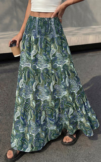 PRETTYGARDEN Floral Summer Boho Maxi Skirts for Women 2026 Smocked Elastic Waist Pleated Tiered Vacation Flowy Long Skirt PRETTYGARDEN