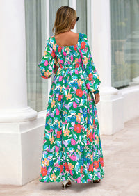 PRETTYGARDEN Women Floral Maxi Dresses Spring Long Sleeve Square Neck Boho A Line Wedding Guest Casual Flowy Long Dress