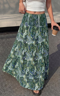 PRETTYGARDEN Floral Summer Boho Maxi Skirts for Women 2026 Smocked Elastic Waist Pleated Tiered Vacation Flowy Long Skirt PRETTYGARDEN