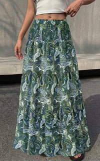 PRETTYGARDEN Floral Summer Boho Maxi Skirts for Women 2026 Smocked Elastic Waist Pleated Tiered Vacation Flowy Long Skirt PRETTYGARDEN