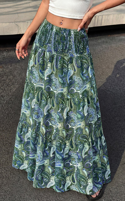 PRETTYGARDEN Floral Summer Boho Maxi Skirts for Women 2026 Smocked Elastic Waist Pleated Tiered Vacation Flowy Long Skirt PRETTYGARDEN