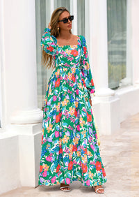 PRETTYGARDEN Women Floral Maxi Dresses Spring Long Sleeve Square Neck Boho A Line Wedding Guest Casual Flowy Long Dress