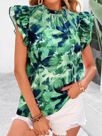 PRETTYGARDEN Women's Ruffle Short Sleeve Summer Tops Trendy Floral Trim Neck Casual Dressy Chiffon Boho Blouses Shirts PRETTYGARDEN