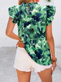 PRETTYGARDEN Women's Ruffle Short Sleeve Summer Tops Trendy Floral Trim Neck Casual Dressy Chiffon Boho Blouses Shirts PRETTYGARDEN