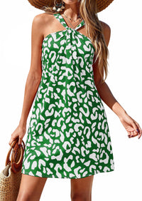 PRETTYGARDEN Womens 2026 Summer Halter Mini Dress Sleeveless Boho Floral Short Sundress Casual Flowy Beach Dresses PRETTYGARDEN