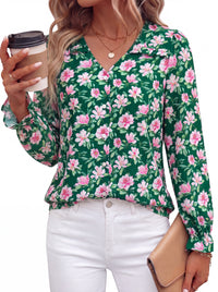 PRETTYGARDEN Women's Long Sleeve V Neck Blouses Casual Dressy Boho Tops  Ruffle Cuffs, Button Down Shirts, Lightweight Flowy Tops, Chiffon Work Blouses, Business Casual Vacation Outfits 2026