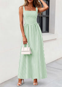 PRETTYGARDEN Women's Maxi Striped Dress Summer Sleeveless Square Neck Smocked A Line Long Flowy Spring Vacation Sundress PRETTYGARDEN
