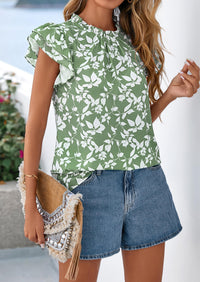 PRETTYGARDEN Women's Ruffle Short Sleeve Summer Tops Trendy Floral Trim Neck Casual Dressy Chiffon Boho Blouses Shirts PRETTYGARDEN