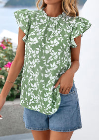 PRETTYGARDEN Women's Ruffle Short Sleeve Summer Tops Trendy Floral Trim Neck Casual Dressy Chiffon Boho Blouses Shirts PRETTYGARDEN