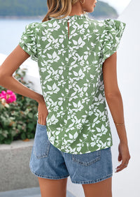 PRETTYGARDEN Women's Ruffle Short Sleeve Summer Tops Trendy Floral Trim Neck Casual Dressy Chiffon Boho Blouses Shirts PRETTYGARDEN