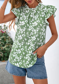 PRETTYGARDEN Women's Ruffle Short Sleeve Summer Tops Trendy Floral Trim Neck Casual Dressy Chiffon Boho Blouses Shirts PRETTYGARDEN