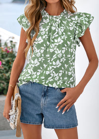 PRETTYGARDEN Women's Ruffle Short Sleeve Summer Tops Trendy Floral Trim Neck Casual Dressy Chiffon Boho Blouses Shirts PRETTYGARDEN