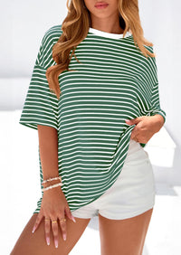 PRETTYGARDEN Womens Oversied Cute Tops Casual Striped Short Sleeve Shirt Women Trendy Spring Fashion Basic Tees Blouse PRETTYGARDEN