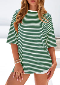 PRETTYGARDEN Womens Oversied Cute Tops Casual Striped Short Sleeve Shirt Women Trendy Spring Fashion Basic Tees Blouse PRETTYGARDEN