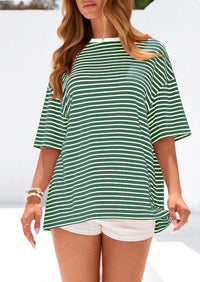 PRETTYGARDEN Womens Oversied Cute Tops Casual Striped Short Sleeve Shirt Women Trendy Spring Fashion Basic Tees Blouse PRETTYGARDEN