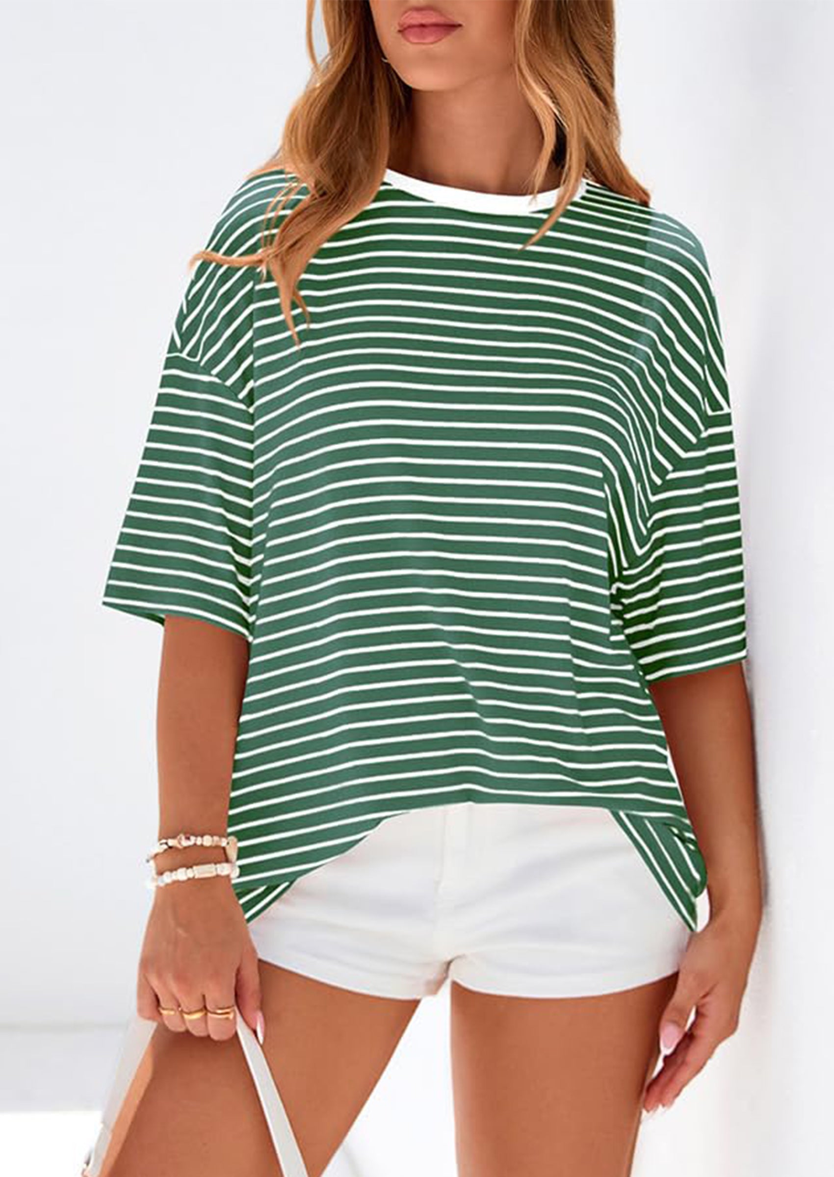 PRETTYGARDEN Womens Oversied Cute Tops Casual Striped Short Sleeve Shirt Women Trendy Spring Fashion Basic Tees Blouse PRETTYGARDEN