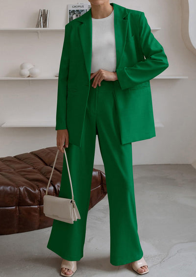 PRETTYGARDEN Women's Fall Two Piece Outfits Dressy Blazer Jacket and Wide Leg Pants Pockets Business Casual Office Suit Sets