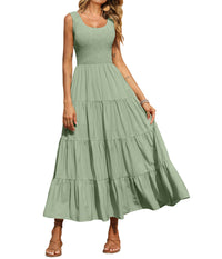 PRETTYGARDEN Women's 2026 Casual Loose Plain Maxi Sundress Smocked Tank Dress Sleeveless Summer Beach Tiered Long Dresses