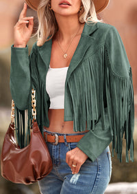 PRETTYGARDEN Women's Fringe Faux Suede Leather Jackets Fashion Tassel Motorcycle Cropped Coats