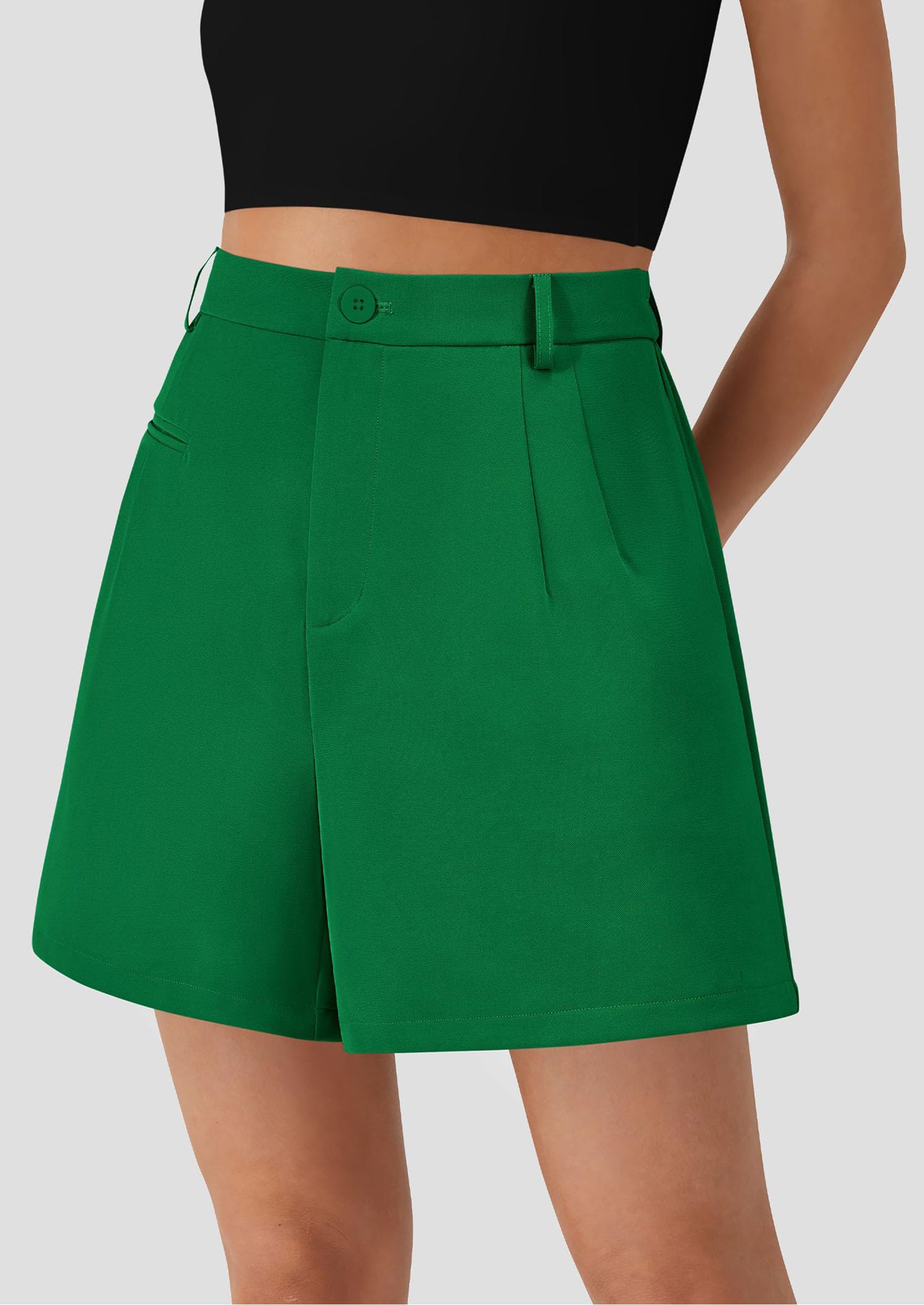 PRETTYGARDEN Shorts for Women Dressy Summer Elastic High Waisted Wide Leg Business Casual Work Shorts with Pockets