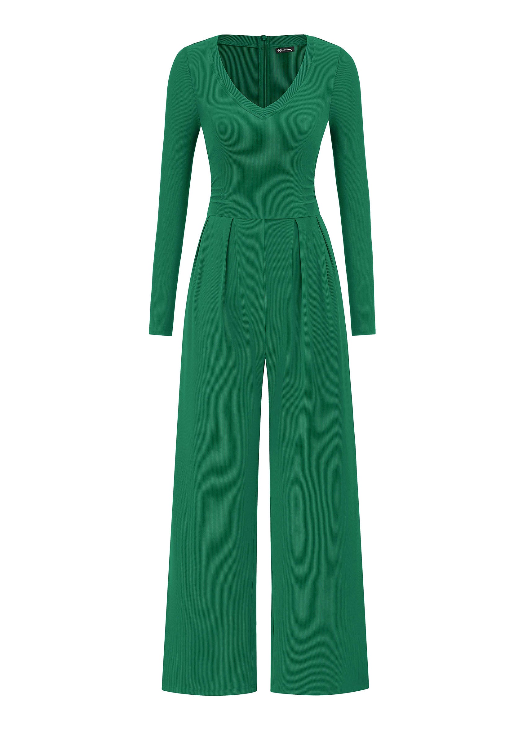 PRETTYGARDEN Womens Fall One Piece Long Sleeve Jumpsuit | Stretchy Ribbed Knit, Fashion Deep V Neck, Wide Leg Romper with Pockets, Work Business Casual Outfits, Trendy Winter Clothes