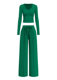 PRETTYGARDEN Women's 2 Piece Lounge Sets Matching Clothing  | V Neck Long Sleeve Tops, Wide Leg Pants Pockets, Airport Travel Outfits, Soft Ribbed Knit, Drawstring Waist, Fall Resort Wear