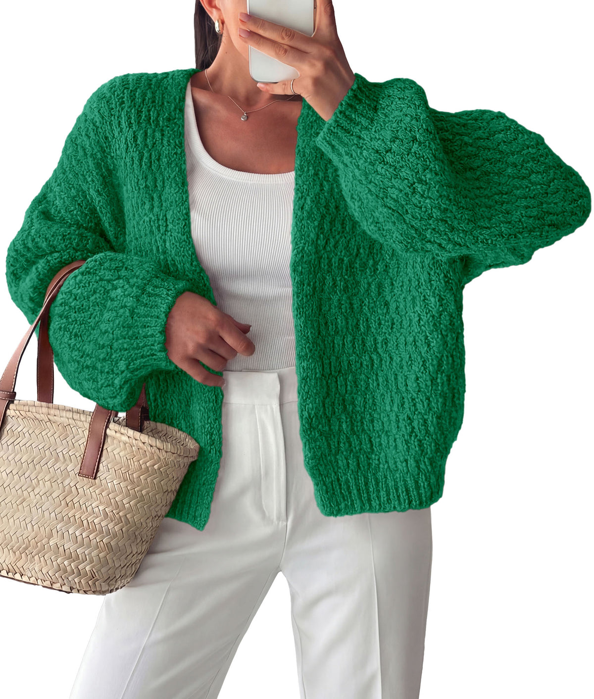 PRETTYGARDEN Women's Fall Cardigan Open Front Chunky Sweaters | Cozy Stretchy Knitwear, Long Sleeve Drop Shoulder, Loose Fit Crochet Jacket, Trendy Holiday Outfits, Warm Winter Clothing