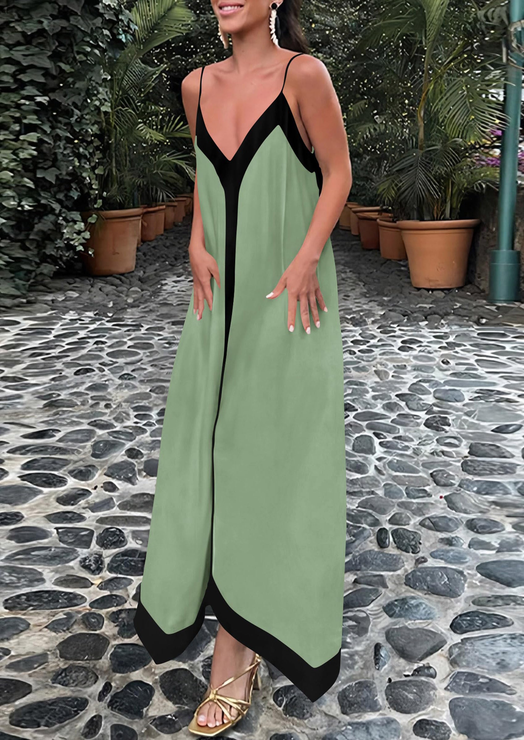 PRETTYGARDEN Women's Flowy Maxi Dress Summer Sleeveless V Neck Spaghetti Strap Elegant Wedding Party Dresses